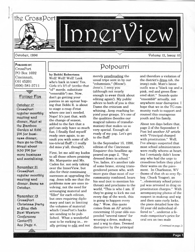 Download the full-sized PDF of Cross-Port InnerView, Vol. 12 No. 10 (October, 1996)