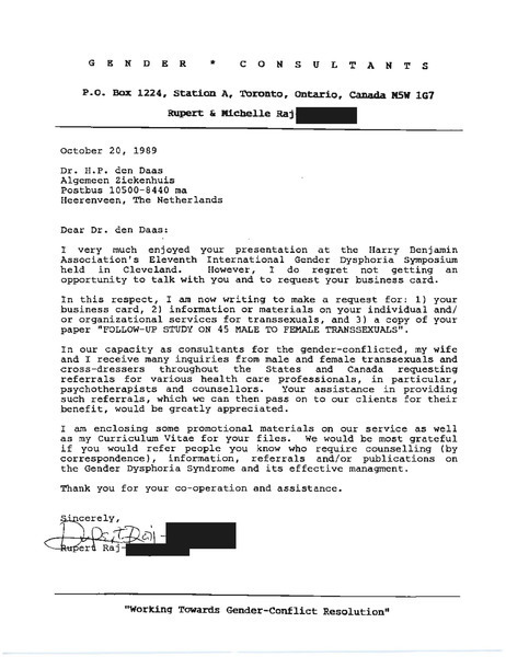 Download the full-sized image of Letter from Rupert Raj to Dr. H.P. den Daas (October 20, 1989)