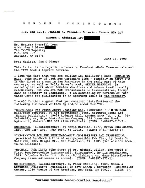 Download the full-sized image of Letter from Rupert Raj to Ms. Merissa Sherrill Lynn & Ms. Jan & Diane (June 15, 1990)