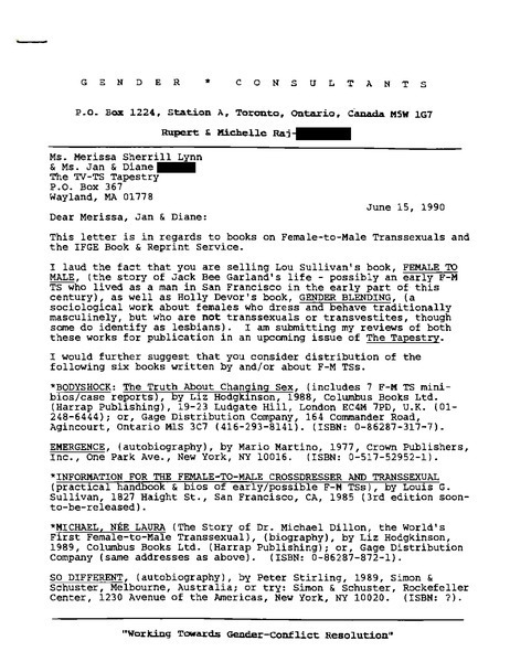 Download the full-sized image of Letter from Rupert Raj to Ms. Merissa Sherrill Lynn & Ms. Jan & Diane Dixon (June 15, 1990)