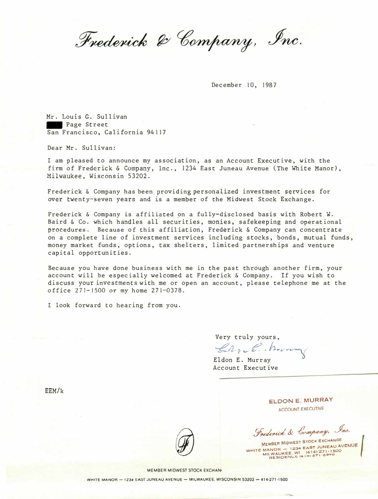Download the full-sized PDF of Correspondence from Eldon Murray to Lou Sullivan (December 10, 1987)