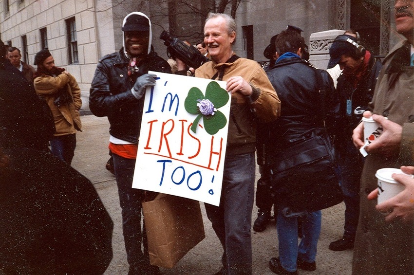 Download the full-sized image of A Photograph of Marsha P. Johnson and Randy Wicker Holding a "I'm Irish Too!" Sign