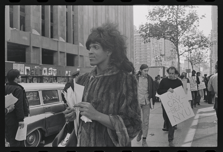 Download the full-sized image of A Photograph of Marsha P. Johnson at a Demonstration at New York University