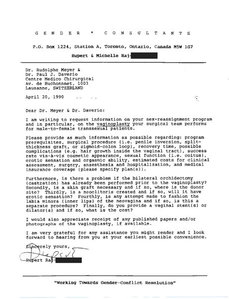 Download the full-sized image of Letter from Rupert Raj to Dr. Rudolphe Meyer & Dr. Paul J. Daverio (April 20, 1990)