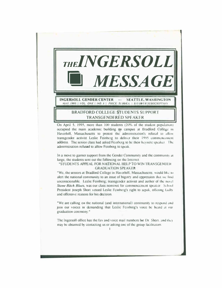 Download the full-sized PDF of The Ingersoll Message, Vol. 1 No. 3 (May, 1995)