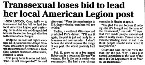Download the full-sized image of Transsexual Loses Bid to Lead Her Local American Legion Post
