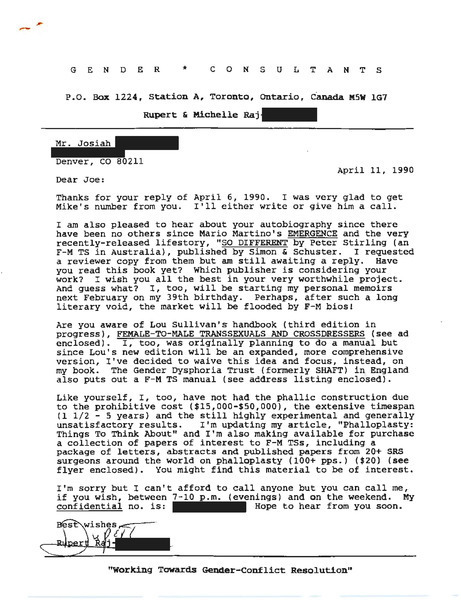 Download the full-sized image of Letter from Rupert Raj to Josiah (April 11, 1990)