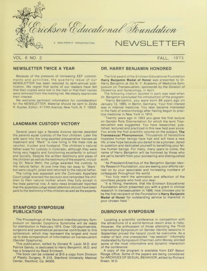 Download the full-sized image of Erickson Educational Foundation Newsletter, Vol. 6 No. 2 (Fall, 1973)