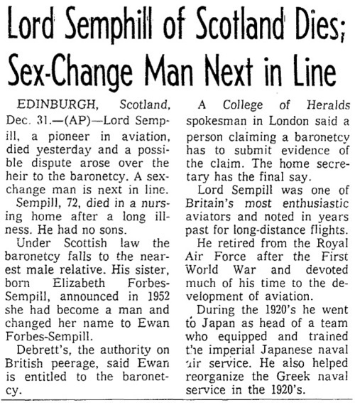 Download the full-sized image of Lord Semphill of Scotland Dies; Sex-Change Man Next in Line