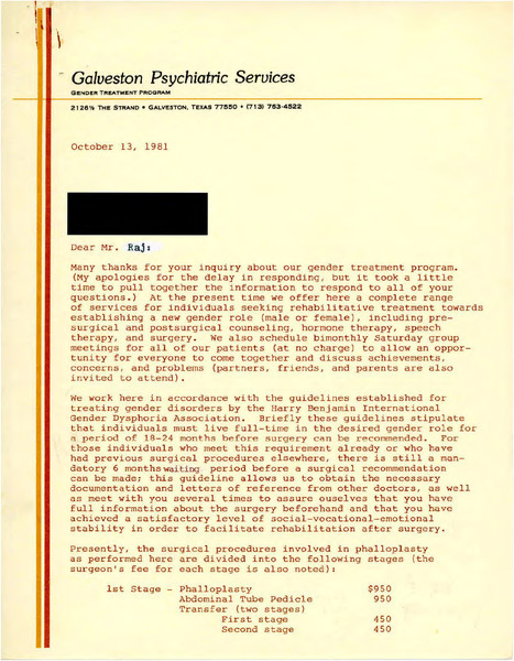 Download the full-sized image of Letter from Collier to Rupert Raj (October 13, 1981)