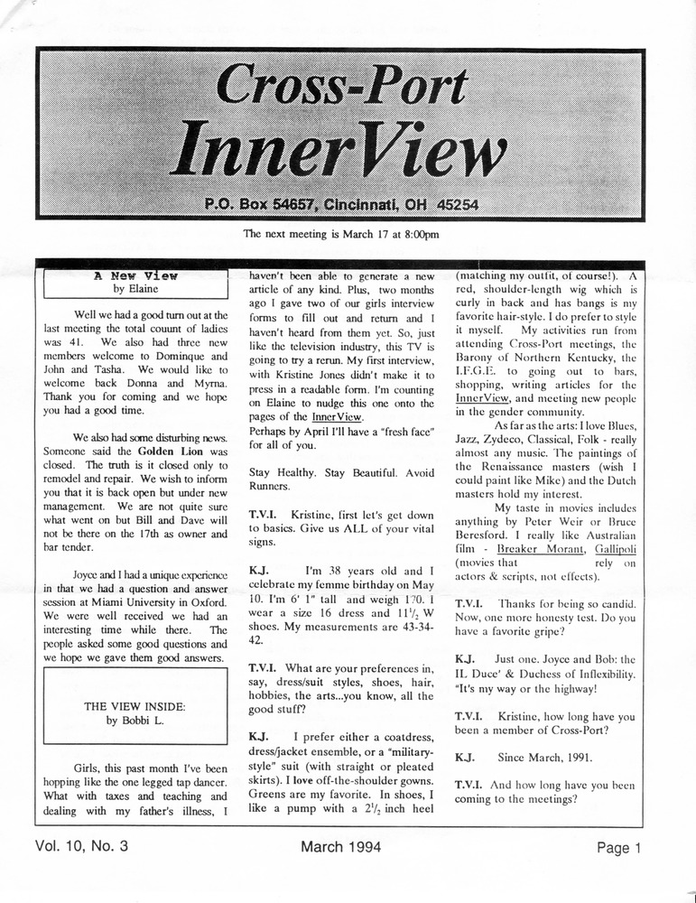 Download the full-sized PDF of Cross-Port InnerView, Vol. 10 No. 3 (March, 1994)