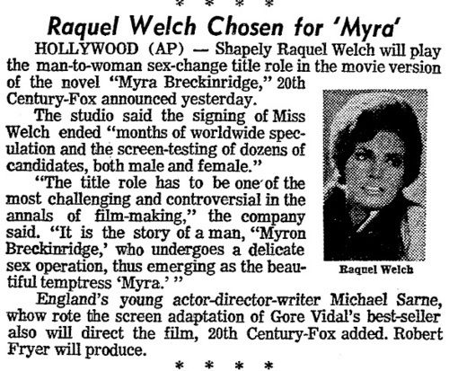 Download the full-sized image of Raquel Welch Chosen for 'Myra'