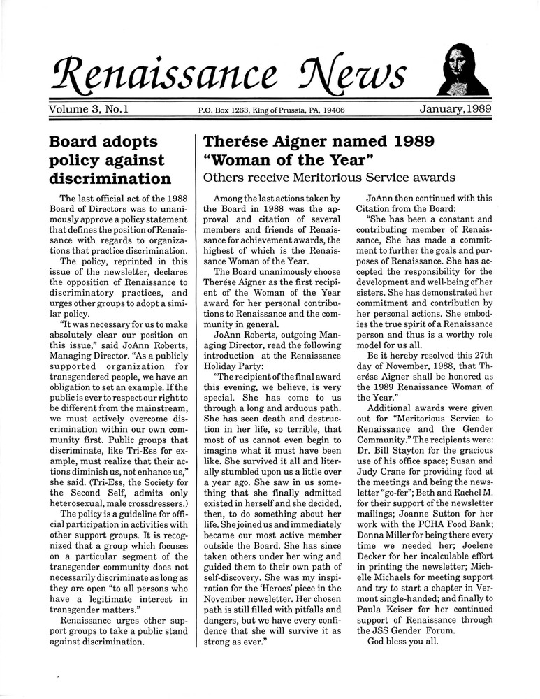 Download the full-sized PDF of Renaissance News, Vol. 3 No. 1 (January 1989)