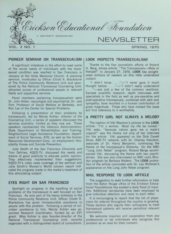 Download the full-sized image of Erickson Educational Foundation Newsletter, Vol. 3 No. 1 (Spring, 1970)