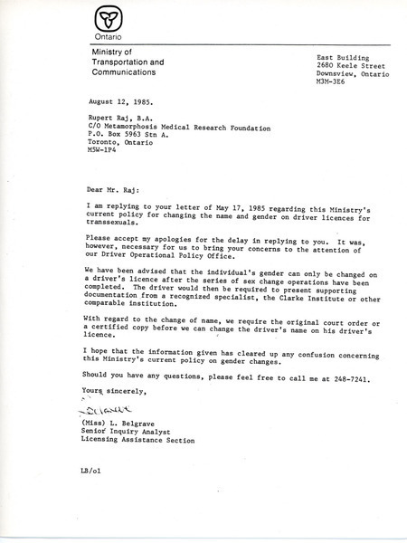 Download the full-sized image of Correspondence between Rupert Raj and Various Government Agencies (1985, 1987)