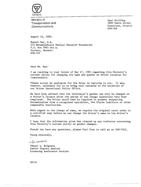 Download the full-sized image of Correspondence between Rupert Raj and Various Government Agencies (1985, 1987)