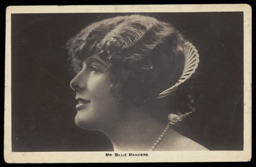 Download the full-sized image of Billie Manders in character. Photographic postcard, 192-.