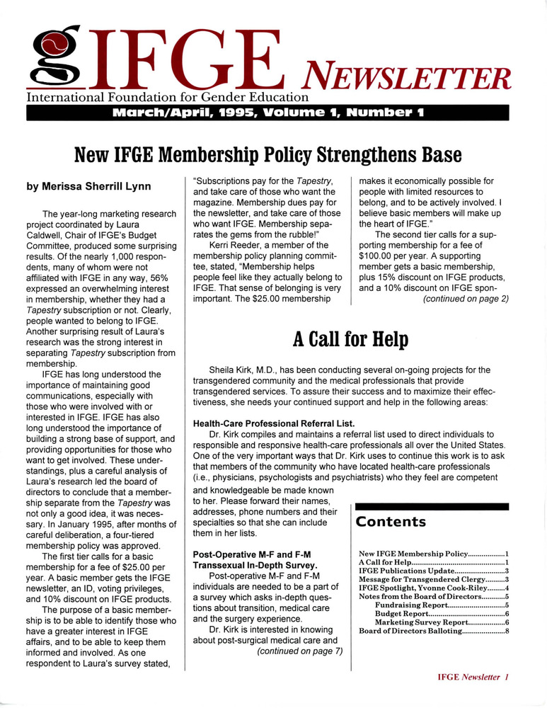 Download the full-sized PDF of IFGE Newsletter Vol. 1 No. 1 (March-April 1995)