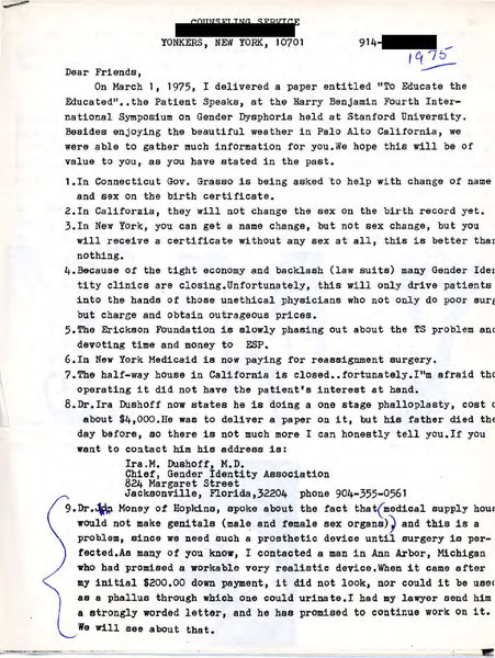Download the full-sized image of Letter from Dr. Angelo Tornabene to Friends (1975)