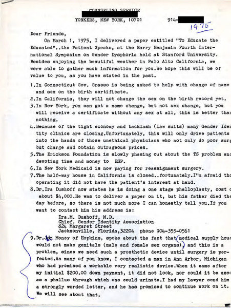 Download the full-sized image of Letter from Dr. Angelo Tornabene to Friends (1975)