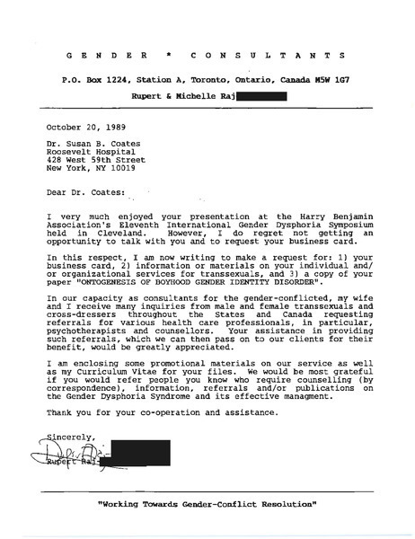 Download the full-sized PDF of Letter from Rupert Raj to Dr. Susan B. Coates (October 20, 1989)