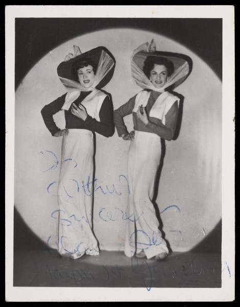 Download the full-sized image of Alan Haynes and Terry Gardener performing in drag in their revue 'Why go to Paris". Photograph, 1950.