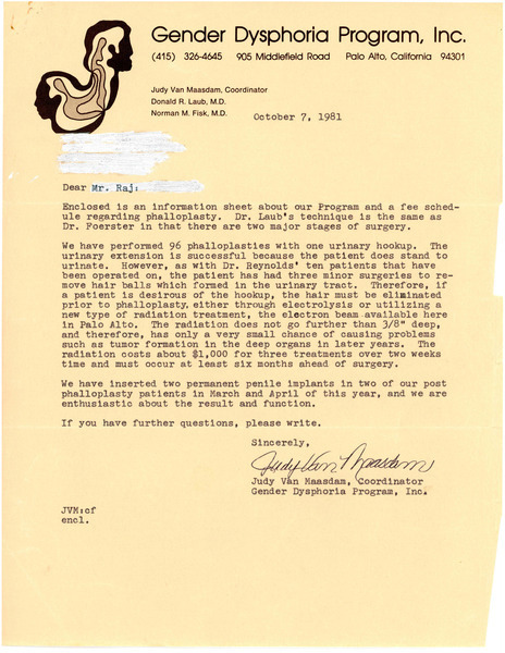 Download the full-sized image of Letters from Judy Van Maasdam to Rupert Raj (October 7, 1981)