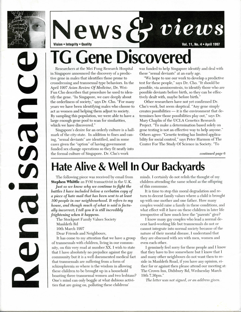 Download the full-sized PDF of Renaissance News & Views, Vol. 11 No. 4 (April 1997)