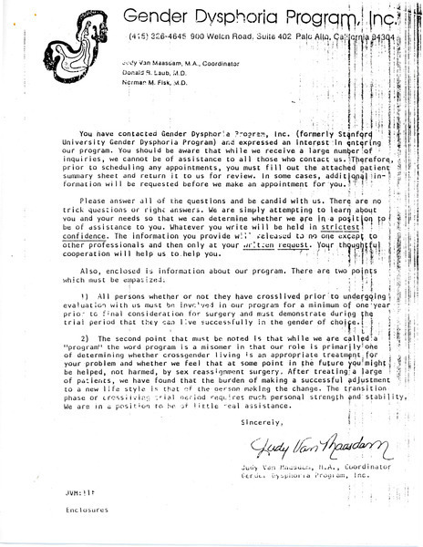 Download the full-sized image of Letter from Judy Van Maasdam