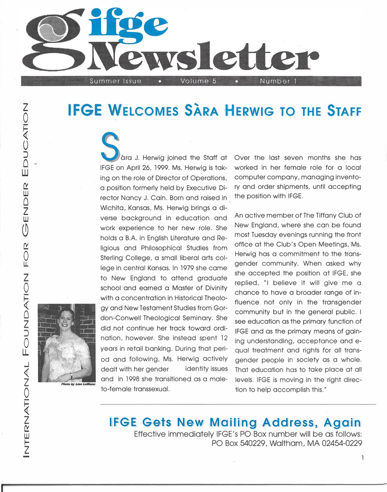 Download the full-sized PDF of IFGE Newsletter Vol. 5 No. 1 (Summer, 1999)