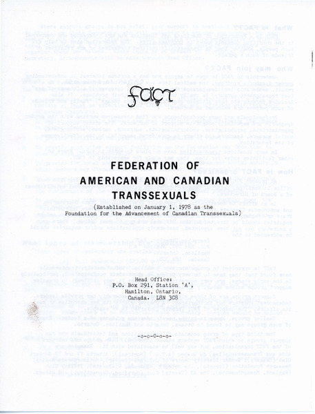 Download the full-sized image of Pamphlet on the Federation of American and Canadian Transsexuals (FACT)