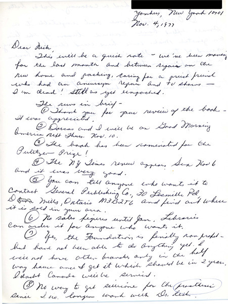 Download the full-sized image of Letter from Dr. Angelo Tornabene to Rupert Raj (November 4, 1977)
