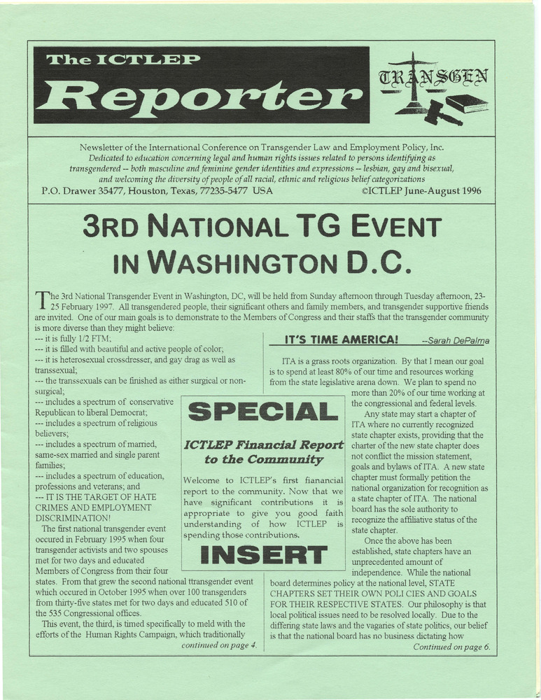 Download the full-sized PDF of The ICTLEP Reporter (June-August 1996)