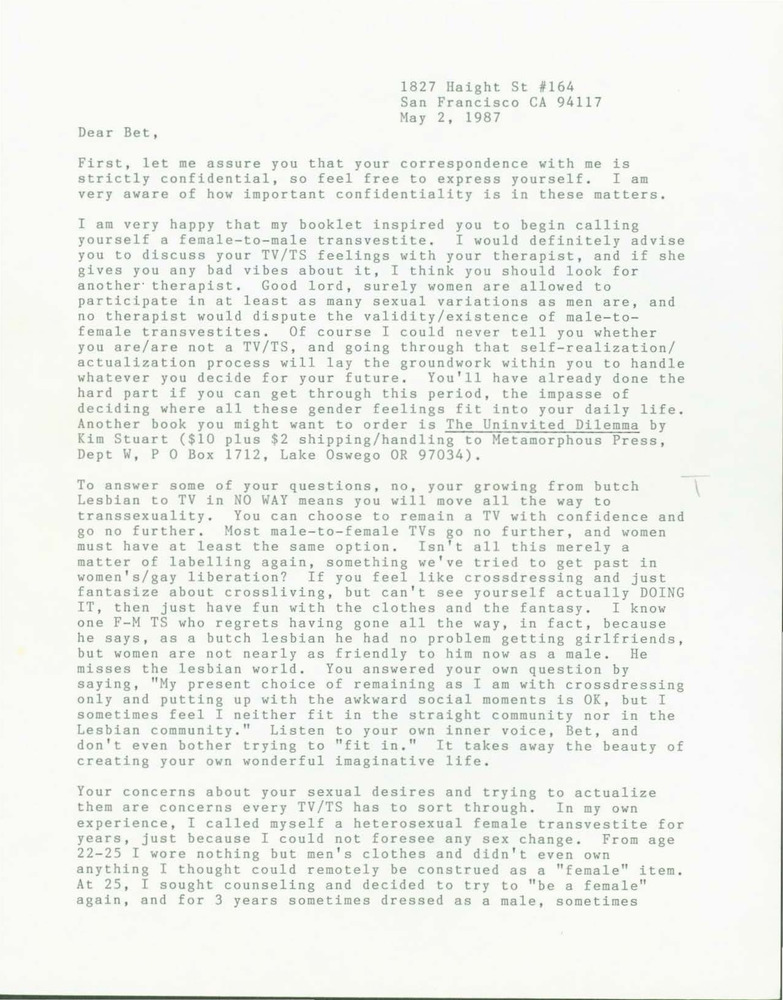 Download the full-sized PDF of Letter from Lou Sullivan to Bet Power (May 2, 1987)