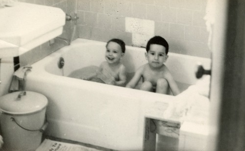 Download the full-sized image of Photograph of Rupert Raj and Brother in Bathtub