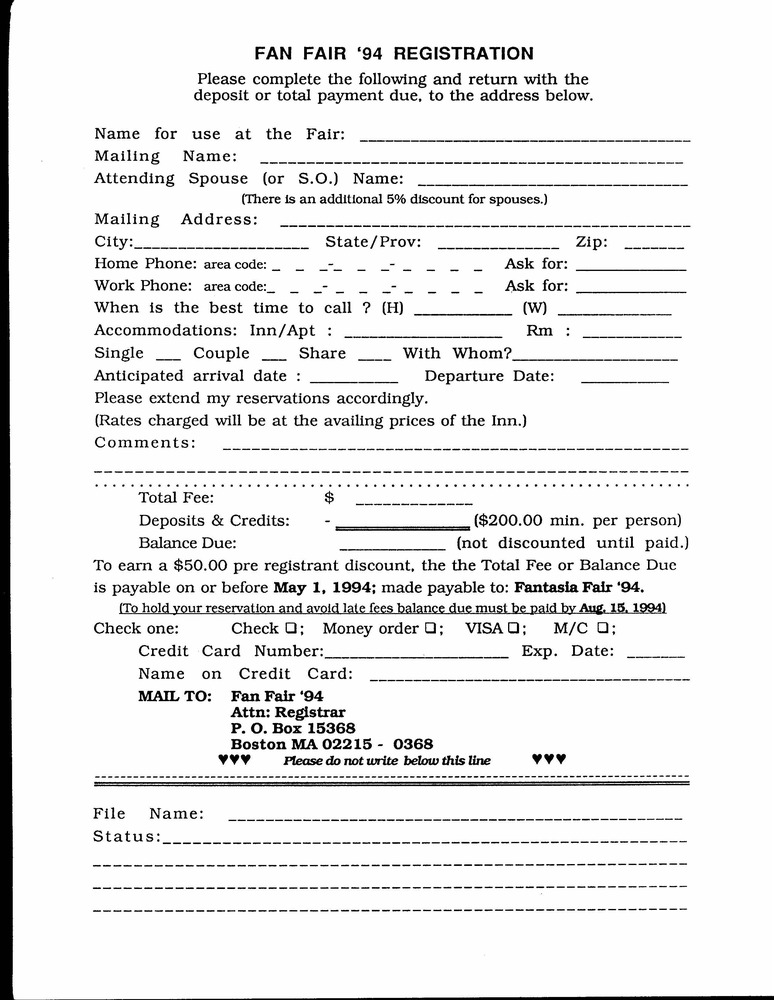 Download the full-sized PDF of Fan Fair '94 Registration Form
