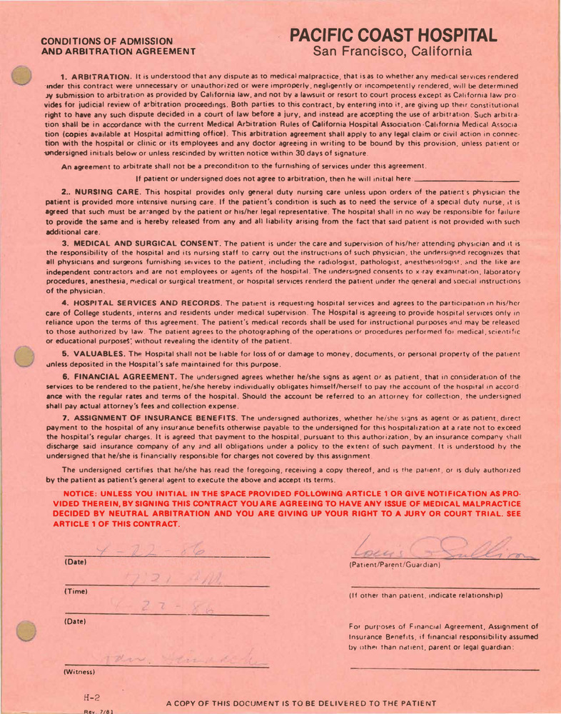 Download the full-sized PDF of Pacific Coast Hospital Admission Agreement