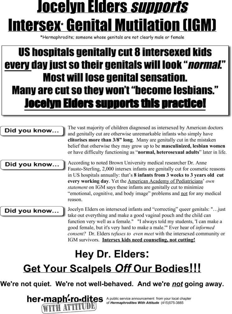 Download the full-sized PDF of Hey Dr. Elders: Get Your Scalpels Off Our Bodies! Flyer