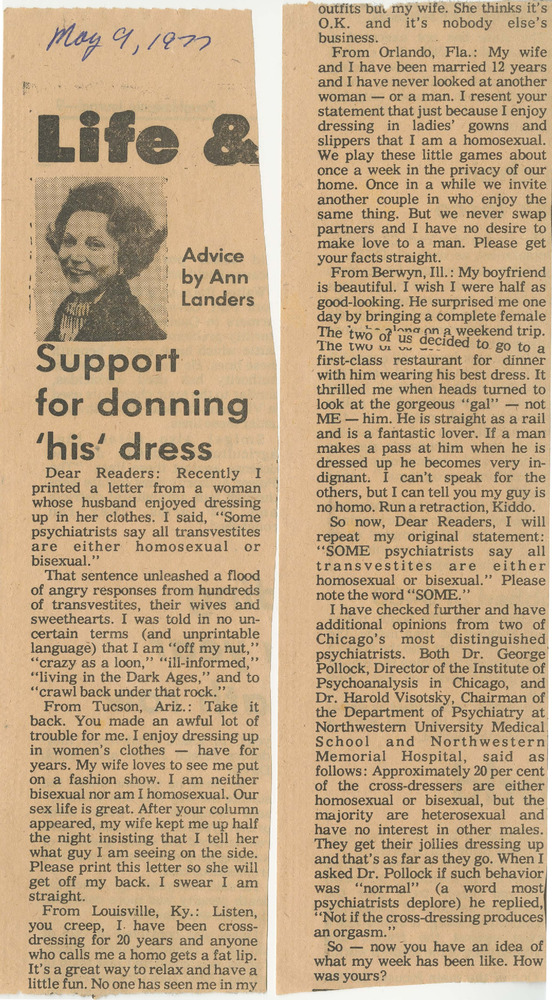 Download the full-sized PDF of Support for Donning 'His' Dress (May 9, 1977)