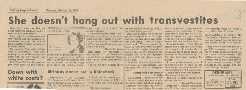Download the full-sized PDF of She Doesn't Hang Out with Transvestites (February 24, 1983)