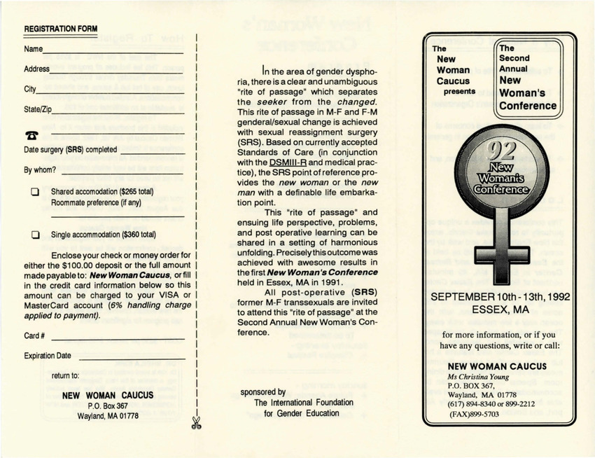 Download the full-sized PDF of Brochure for the Second Annual New Women's Conference (Sept. 10-13, 1992)