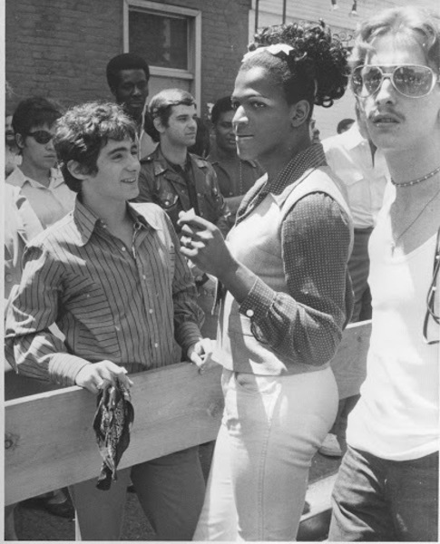 Download the full-sized image of Marsha P. Johnson at the First Christopher Street Liberation Day March, 1970