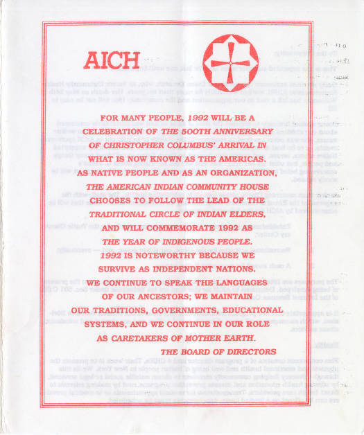 Download the full-sized image of American Indian Community House Inc. Newsletter, AICH Community Bulletin, 1991