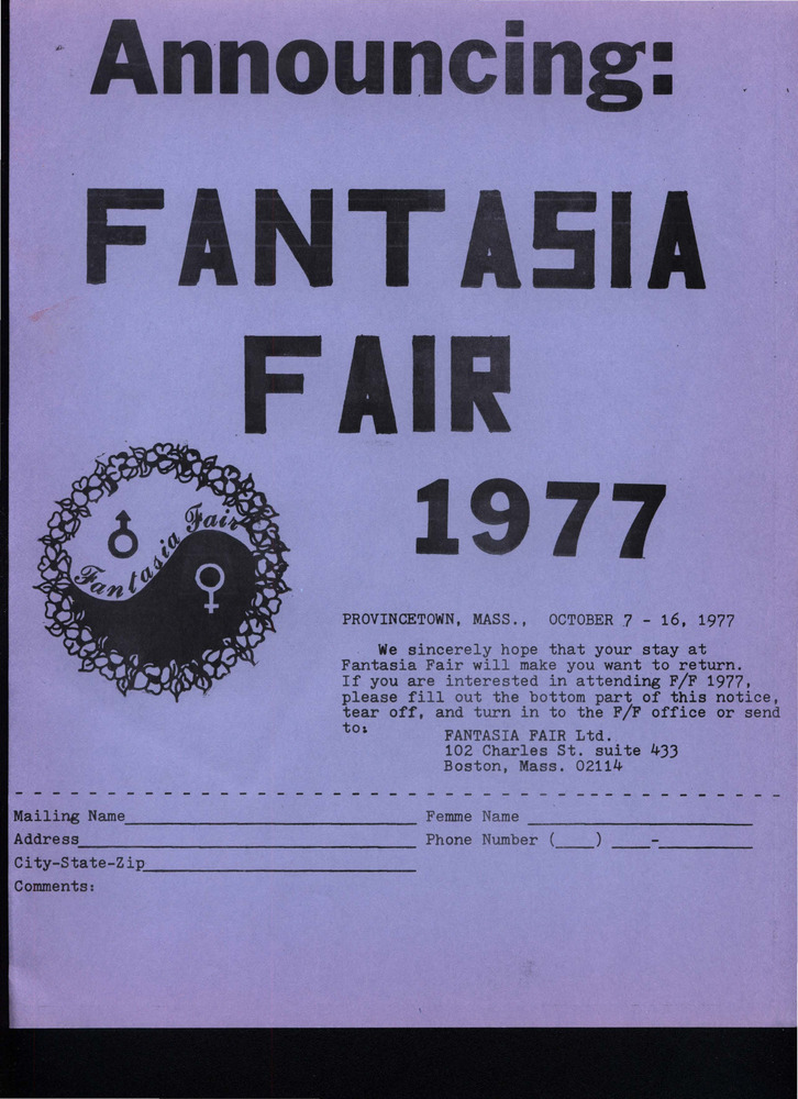 Download the full-sized PDF of Announcing: Fantasia Fair (Oct. 7 - 16, 1977)
