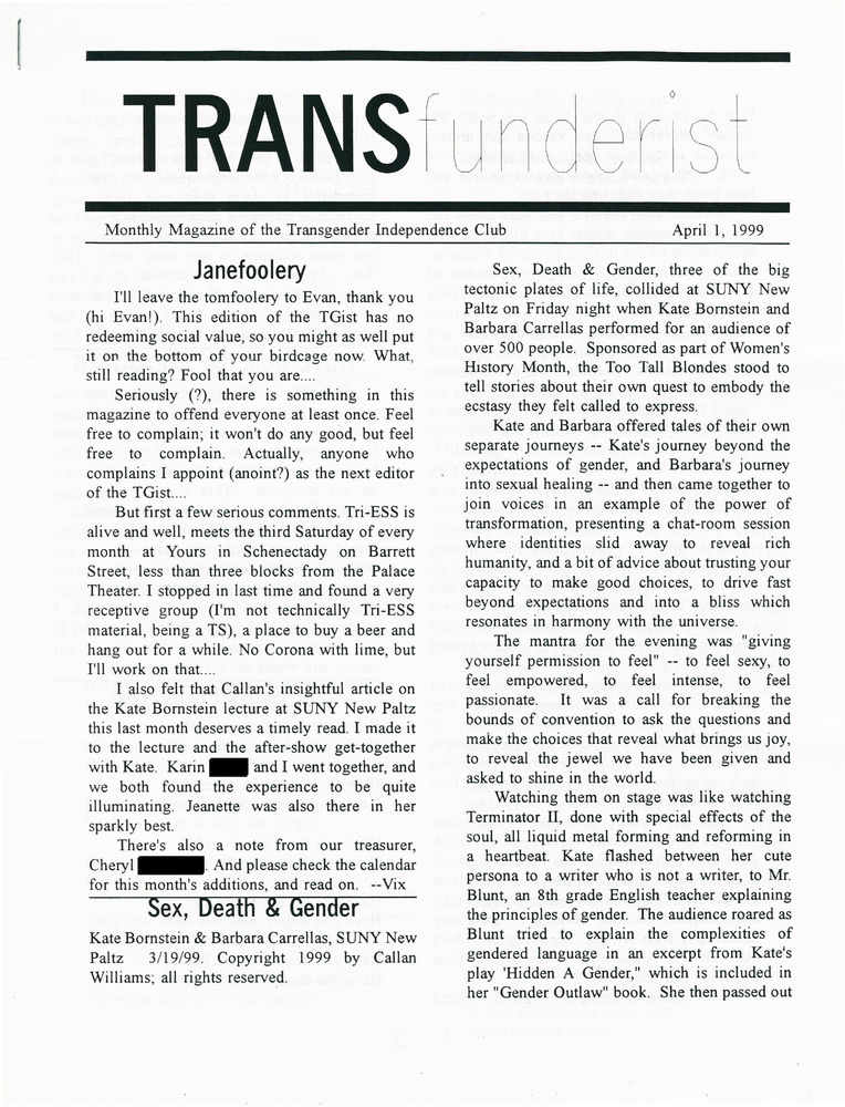 Download the full-sized PDF of The Transgenderist (April 1, 1999)