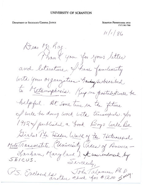 Download the full-sized image of Letter from John Talamini to Rupert Raj (November 1, 1986)