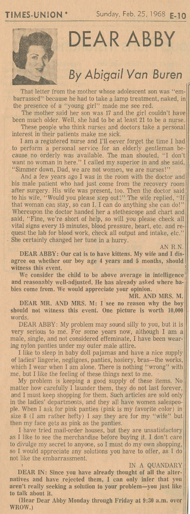 Download the full-sized PDF of Dear Abby Advice Column (February 25, 1968)