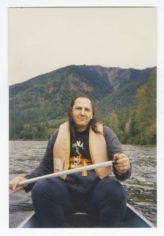 Download the full-sized image of Albert McLeod canoeing near Vancouver, 1991