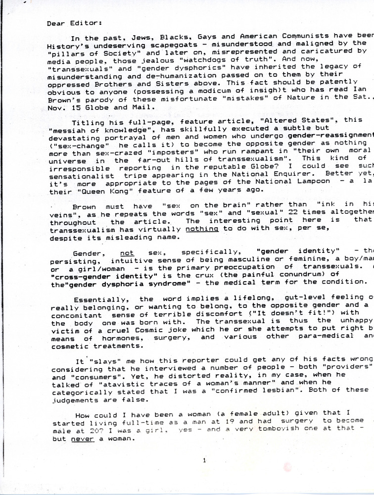 Download the full-sized PDF of Letter from Unknown Author to Editor (1988)