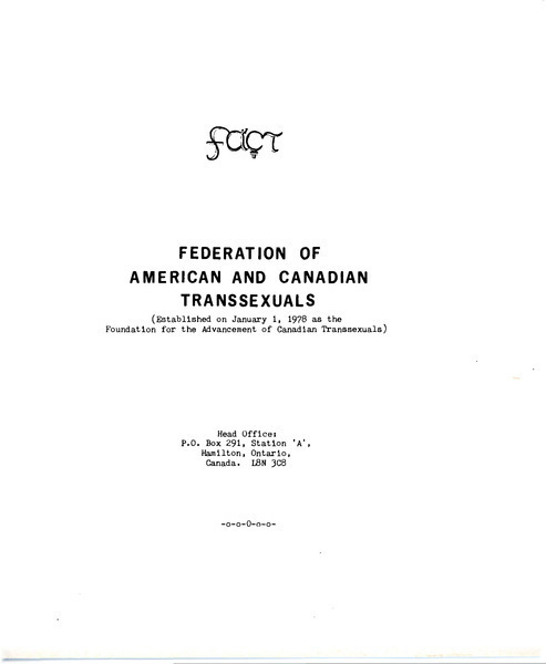 Download the full-sized image of Federation of American and Canadian Transsexuals (FACT) Organization Information Packet